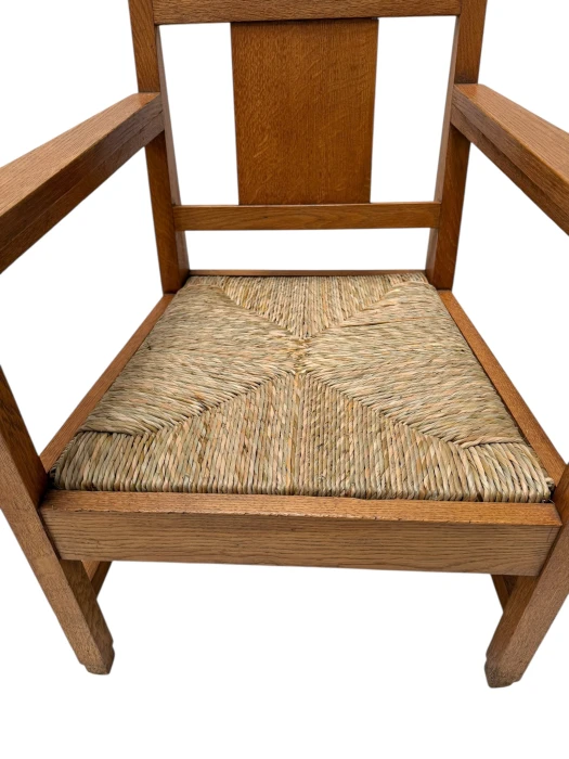 Art Deco Modernist Club Chair with Rush Seat, 1920s